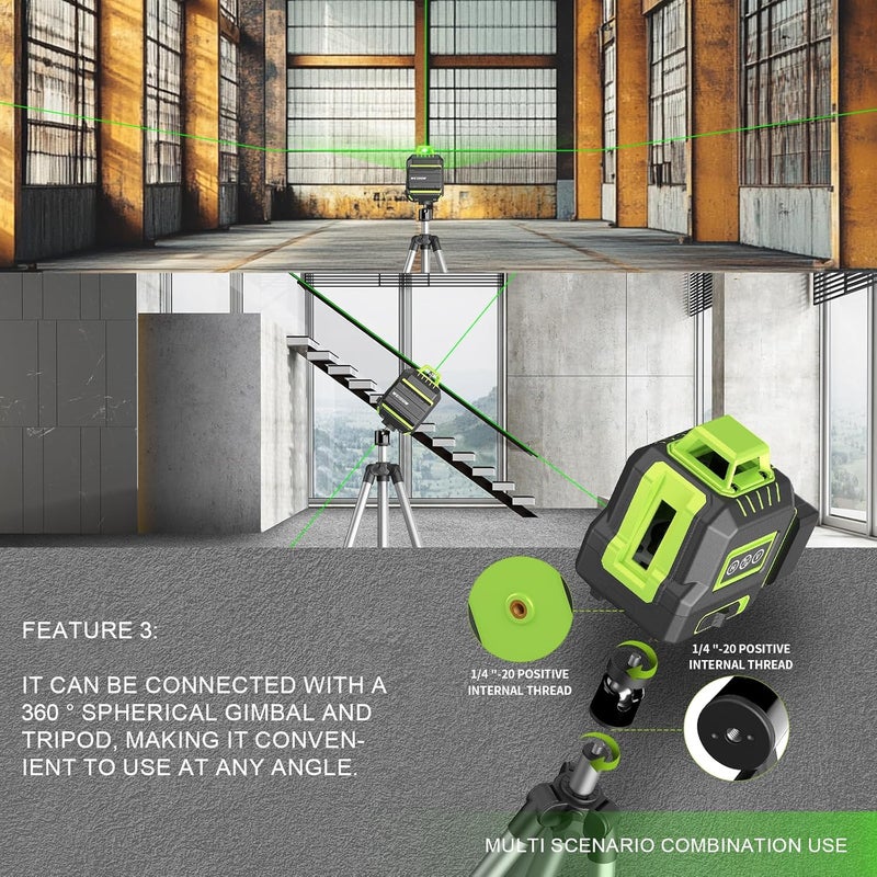 WEIDDW 360° Laser Level with Tripod 40in, Self Leveling Laser Level with Pulse Mode, Li-ion Battery*2， Green Line Laser Leveler Tool for DIY Project - Image 5
